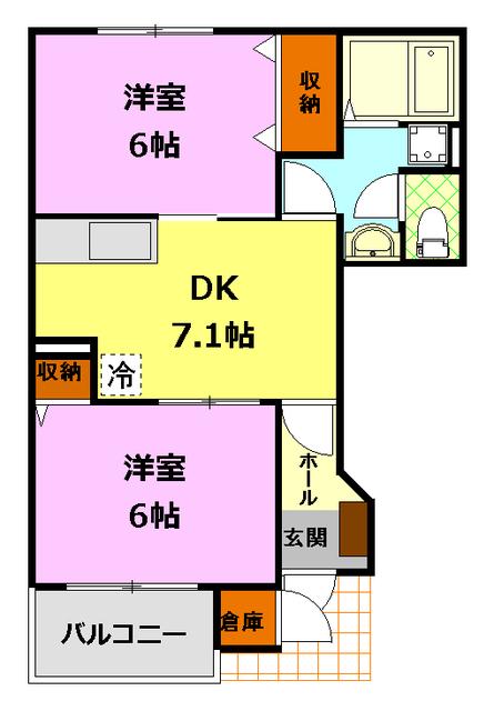 プリムヴェール B(2DK/1階)の間取り写真