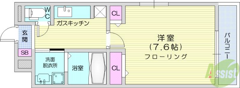 アリエッタ福室M(1K/3階)の間取り写真
