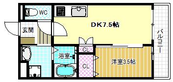 エレガンス藤井寺(1LDK/2階)の間取り写真