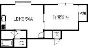 ベルメゾン厚別(1DK/3階)の間取り写真