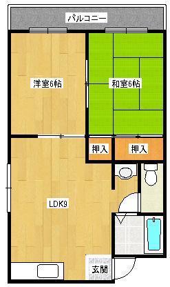 ルミエール一吉II(2DK/2階)の間取り写真