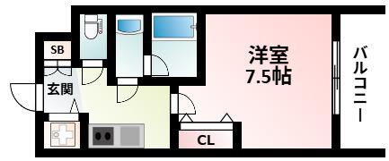 CITY SPIRE西中島(1K/7階)の間取り写真