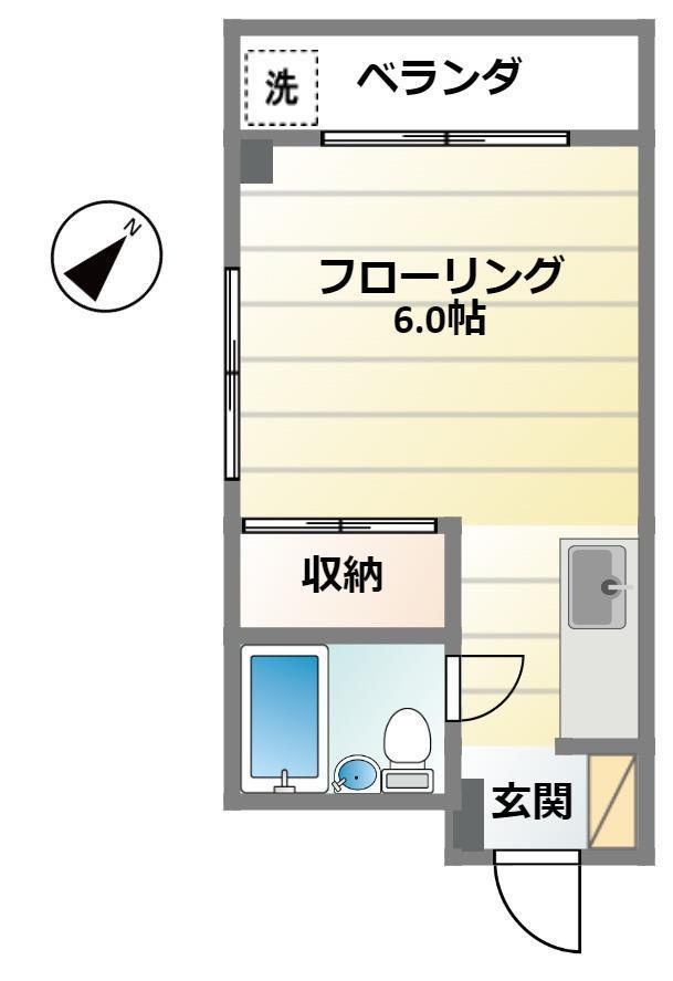 片野ビル(ワンルーム/2階)の間取り写真