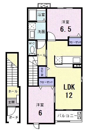 サンビレッヂIII(2LDK/2階)の間取り写真