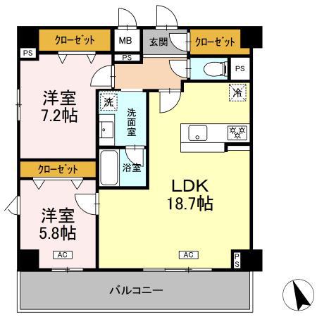 ヴィラ トルチュ東刈谷(2LDK/5階)の間取り写真