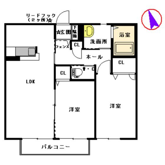 N・Yボンジュール(2LDK/2階)の間取り写真