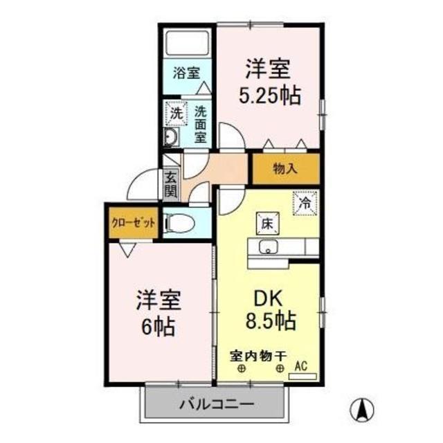 プリムローズ(2DK/1階)の間取り写真