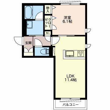 つきの葉(1LDK/2階)の間取り写真