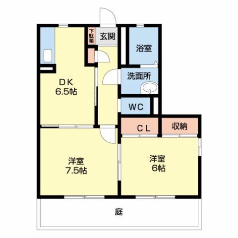 カーサレチェンテB(2DK/1階)の間取り写真