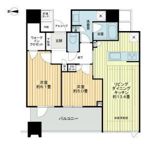 パークタワー北浜(2LDK/18階)の間取り写真