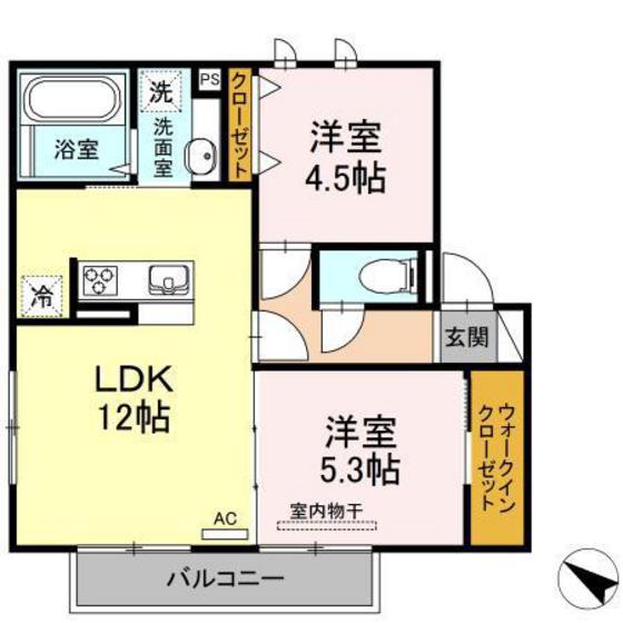 カリアタワー(2LDK/2階)の間取り写真
