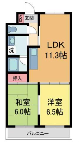 プロスペール門戸(2LDK/1階)の間取り写真