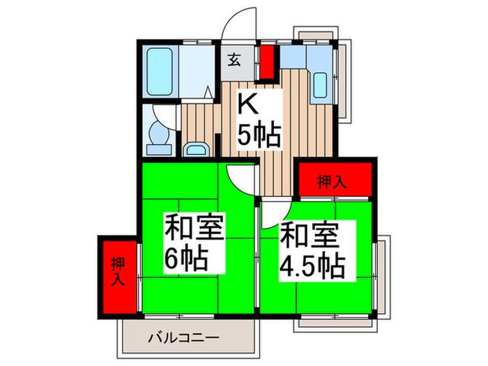 パルハウス東新井(2K/1階)の間取り写真