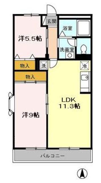 グリーンパールA(2LDK/2階)の間取り写真