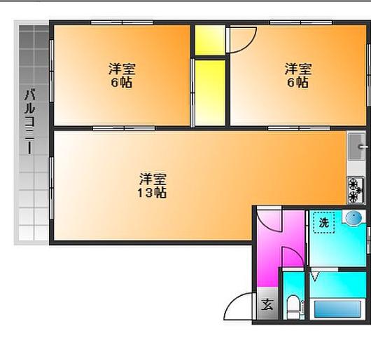 グリフォンガーデン池尻(2LDK/2階)の間取り写真