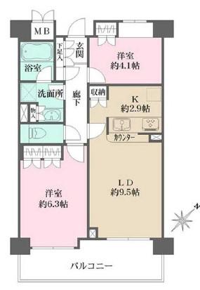 御殿山南パークハウス(2LDK/5階)の間取り写真
