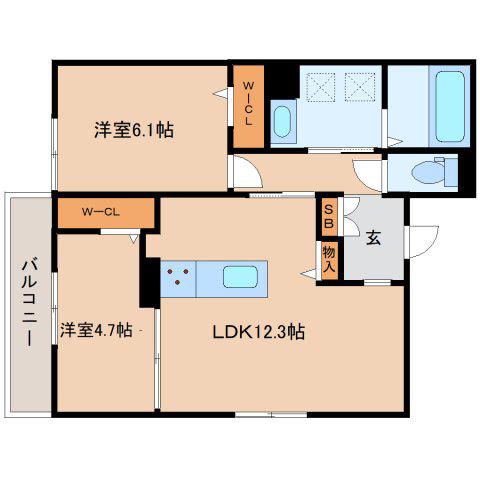 RETORIA瓦口イースト(2LDK/3階)の間取り写真