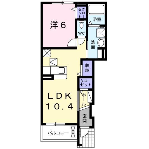 シームリーIII(1LDK/1階)の間取り写真