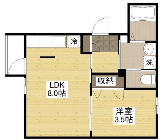 月光府中大通(1LDK/3階)の間取り写真
