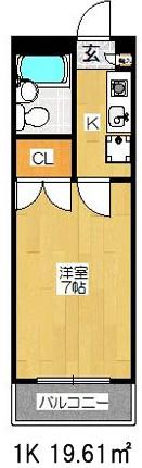 ジュネパレス津田沼第17(1K/2階)の間取り写真