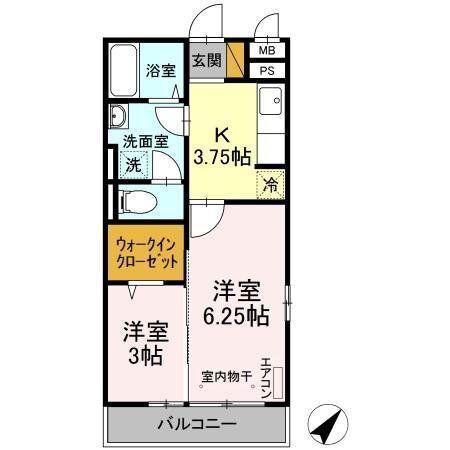 ブランシュールB棟(2K/2階)の間取り写真