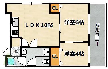 ラムール西山町(2LDK/5階)の間取り写真