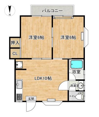 権常寺ハイツA棟(2LDK/2階)の間取り写真