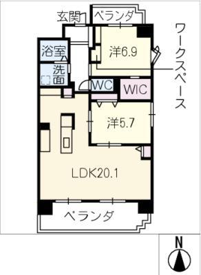 シャローム神山(2LDK/9階)の間取り写真