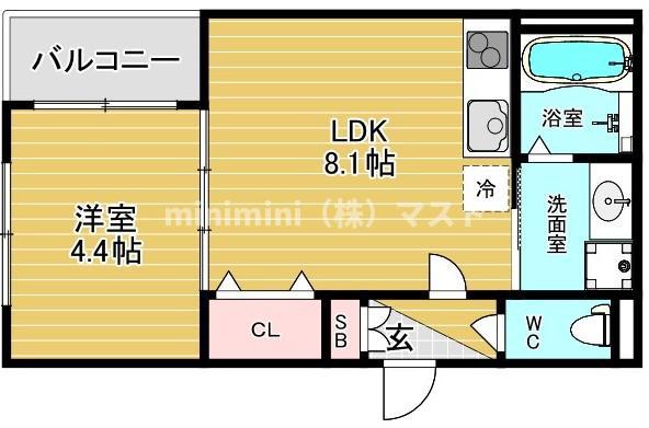 AIA難波南(1LDK/4階)の間取り写真