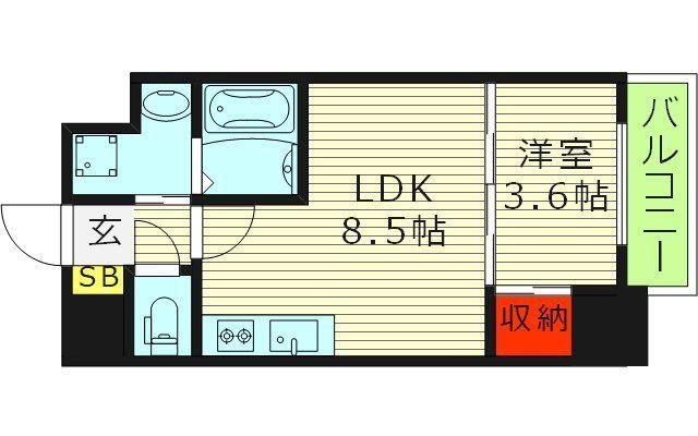 クローバー・グランデ玉造(1LDK/4階)の間取り写真