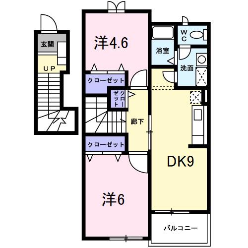 ファインヴィラII(2DK/2階)の間取り写真