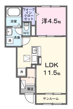 プリート南国II(1LDK/1階)の間取り写真
