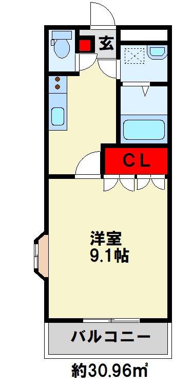 ハイグレイス(1K/2階)の間取り写真