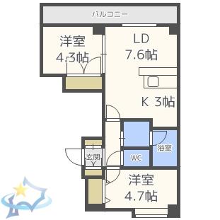 マンショングローリー(2LDK/1階)の間取り写真