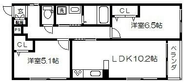 I.レジデンス御所北(2LDK/1階)の間取り写真