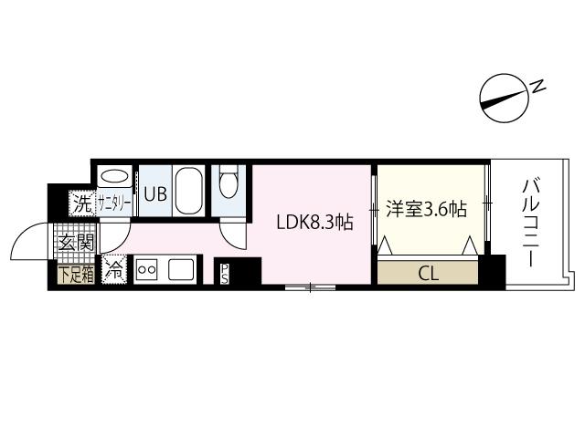 RELUXIA小網町(1LDK/13階)の間取り写真