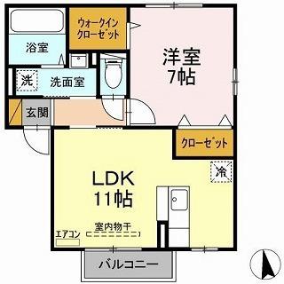 グランモア東台B(1LDK/2階)の間取り写真