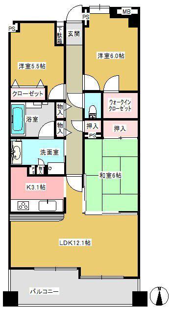 プリムローズさがみ野(3LDK/4階)の間取り写真