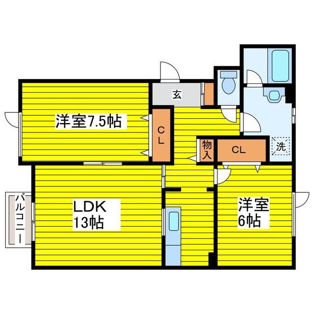 ローズマンション(2LDK/1階)の間取り写真