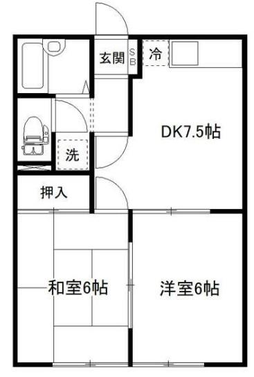 ラベンダーハイツA(2DK/1階)の間取り写真