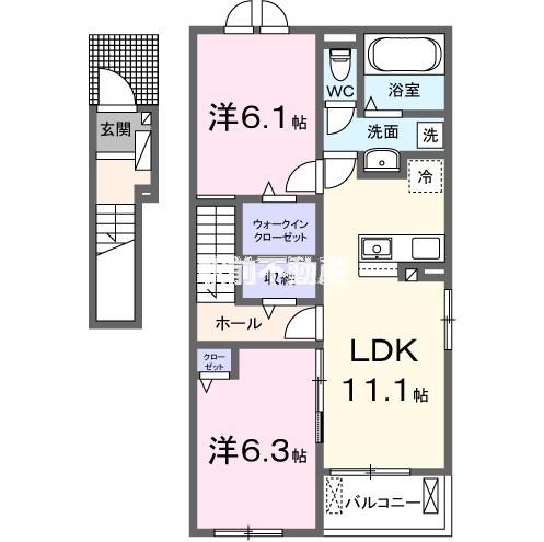 ウイング・ヴィレッジ(2LDK/2階)の間取り写真
