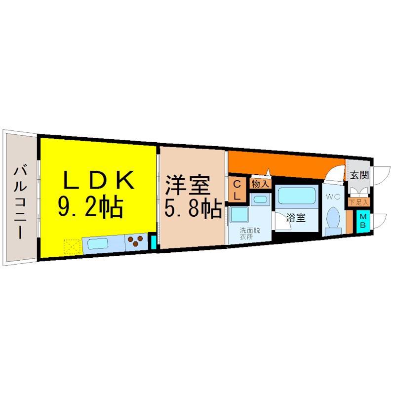 SLANT WALLS(1LDK/2階)の間取り写真