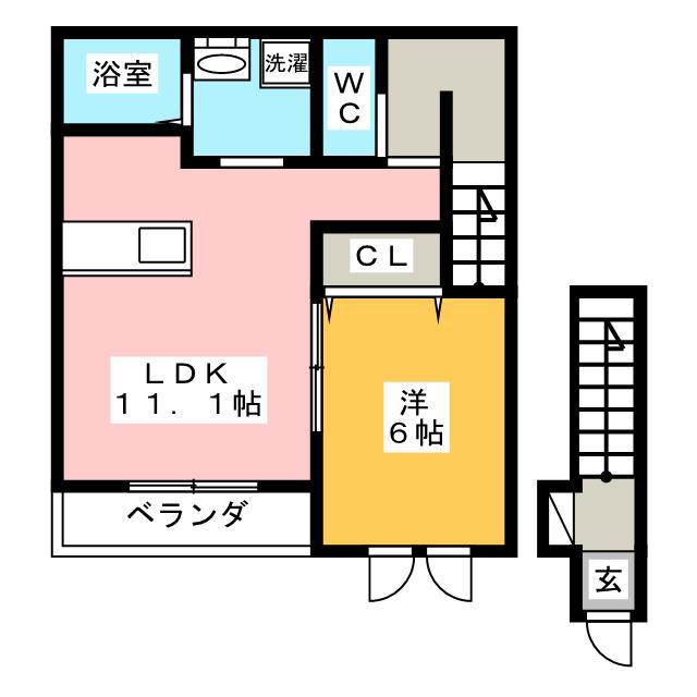 ボンヌール(1LDK/2階)の間取り写真