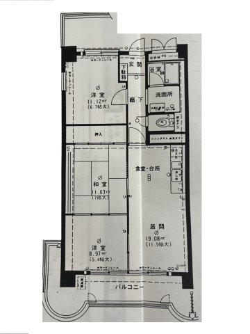 グランドメゾン長堀D(3LDK/11階)の間取り写真
