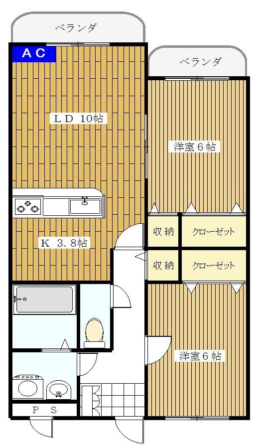 カシマハイアットII(2LDK/3階)の間取り写真