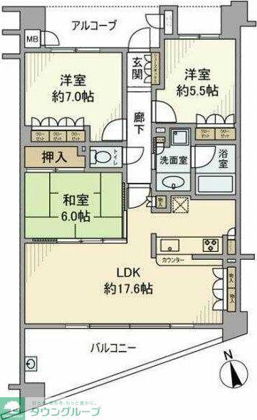 ハイコート浜田山壱丁目(3LDK/1階)の間取り写真