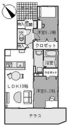 プレリュード(2LDK/1階)の間取り写真
