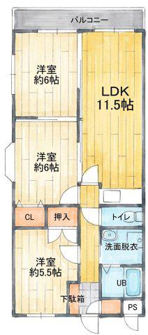 ウエストサイド樟葉(3LDK/3階)の間取り写真