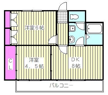 クレセント幸町(2DK/7階)の間取り写真
