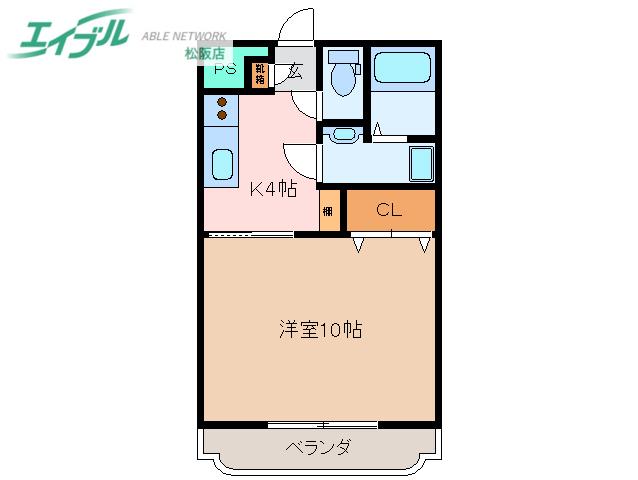 ヴェルドミール(1K/2階)の間取り写真